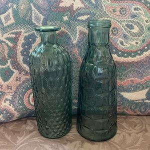Elegant Blue-Green Glass Vase Set